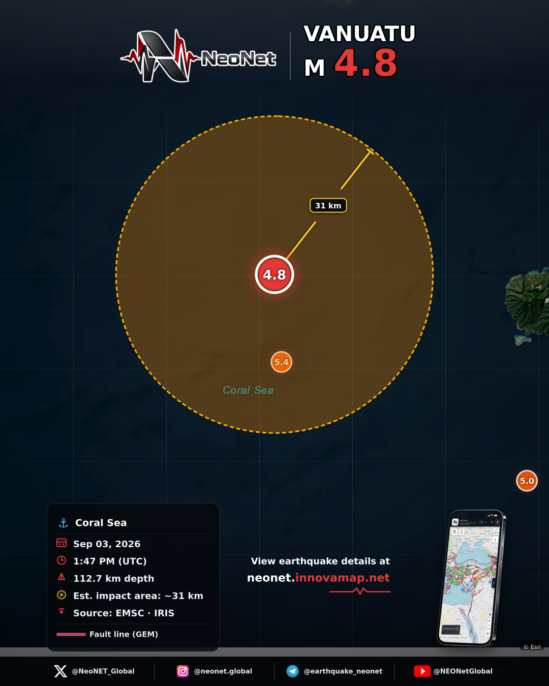 65 km S of Isangel, Vanuatu