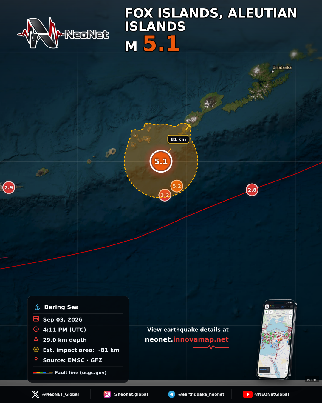 81 km SSW of Nikolski, Alaska