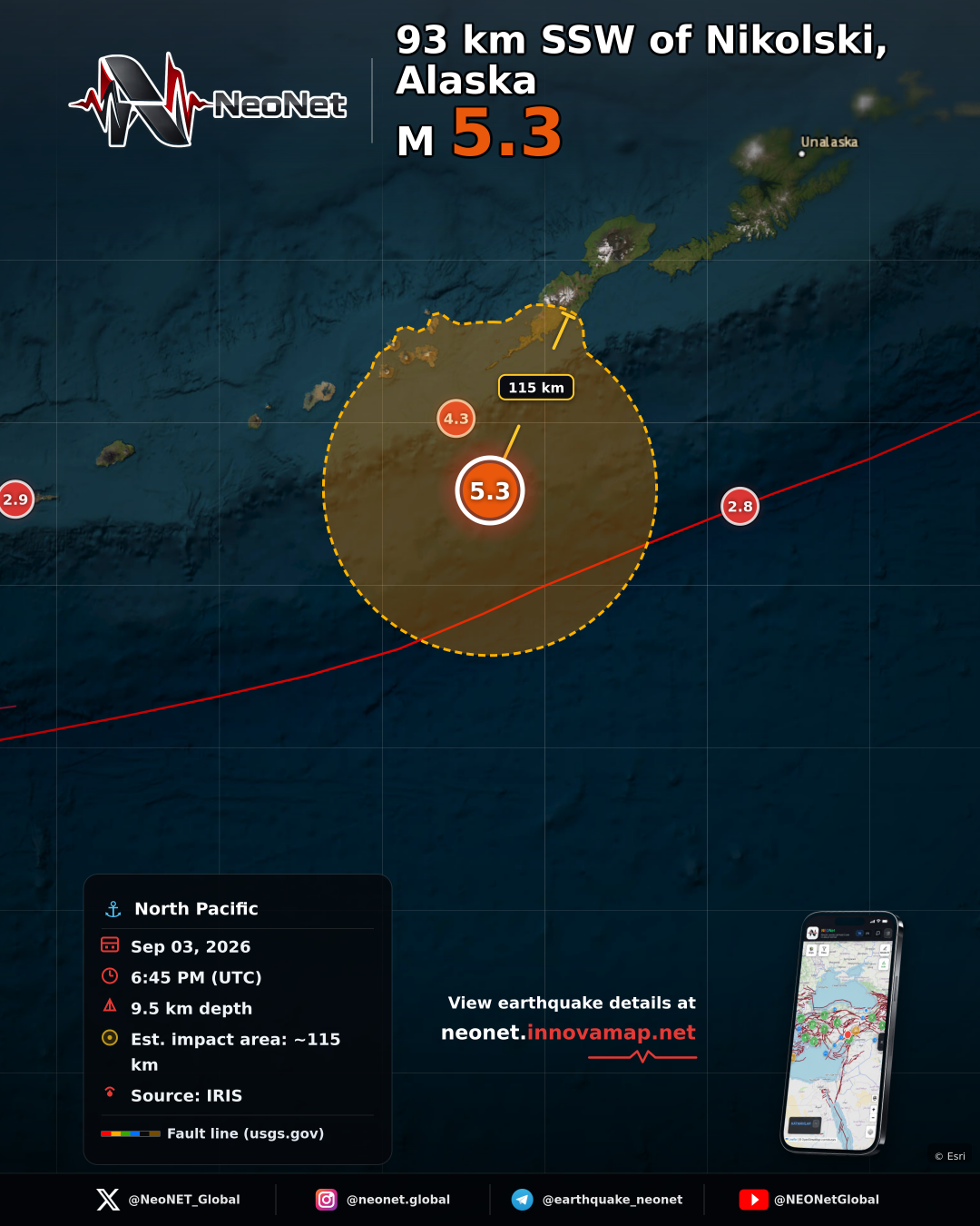 104 km SSW of Nikolski, Alaska