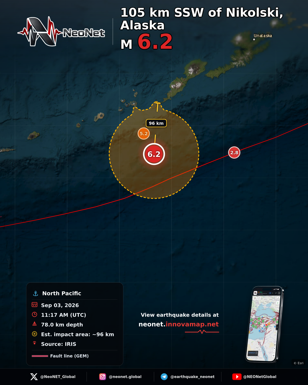 84 km SSW of Nikolski, Alaska