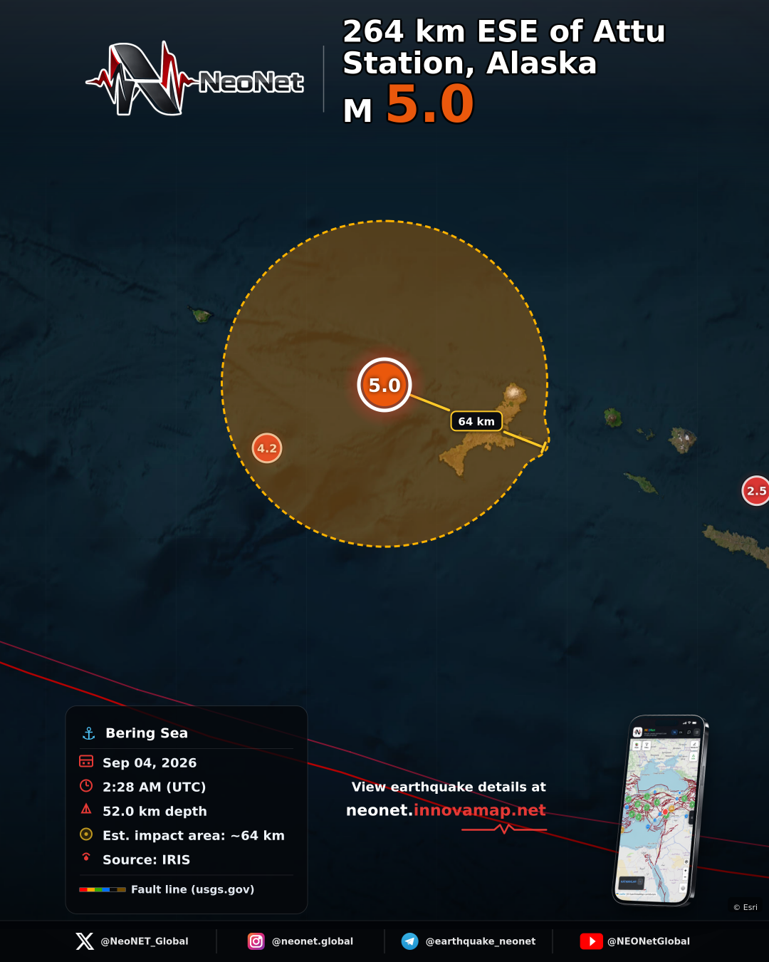 236 km ESE of Attu Station, Alaska