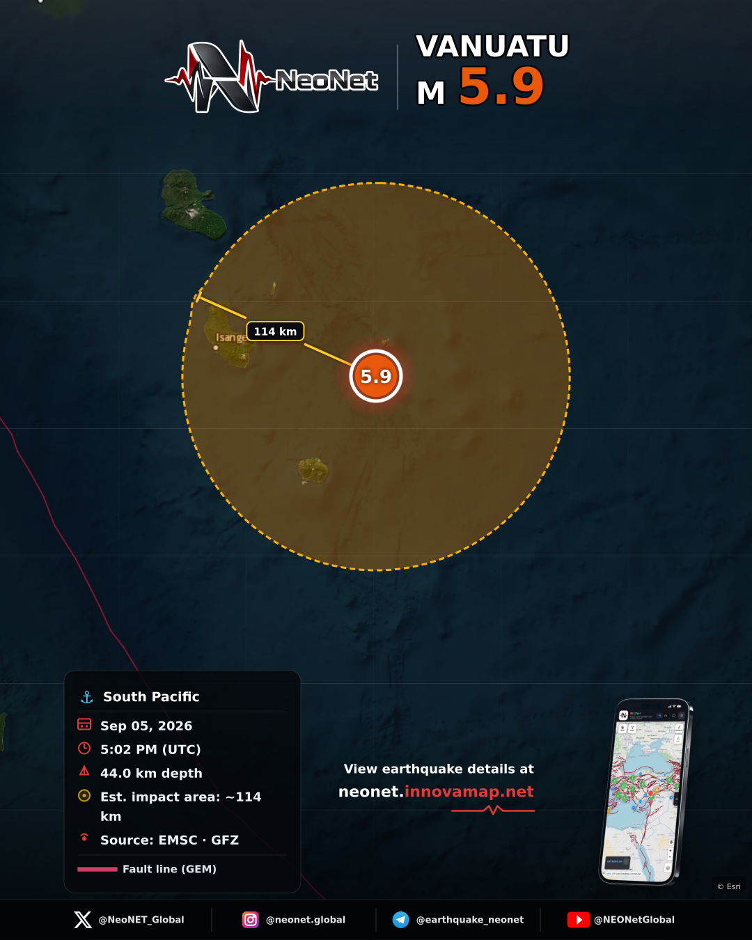 96 km ESE of Isangel, Vanuatu