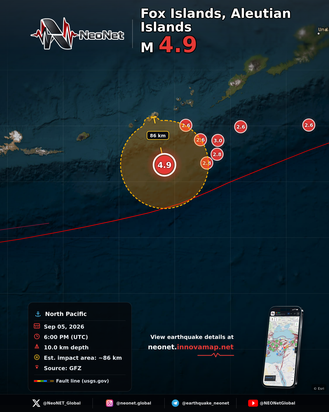 80 km SSW of Nikolski, Alaska