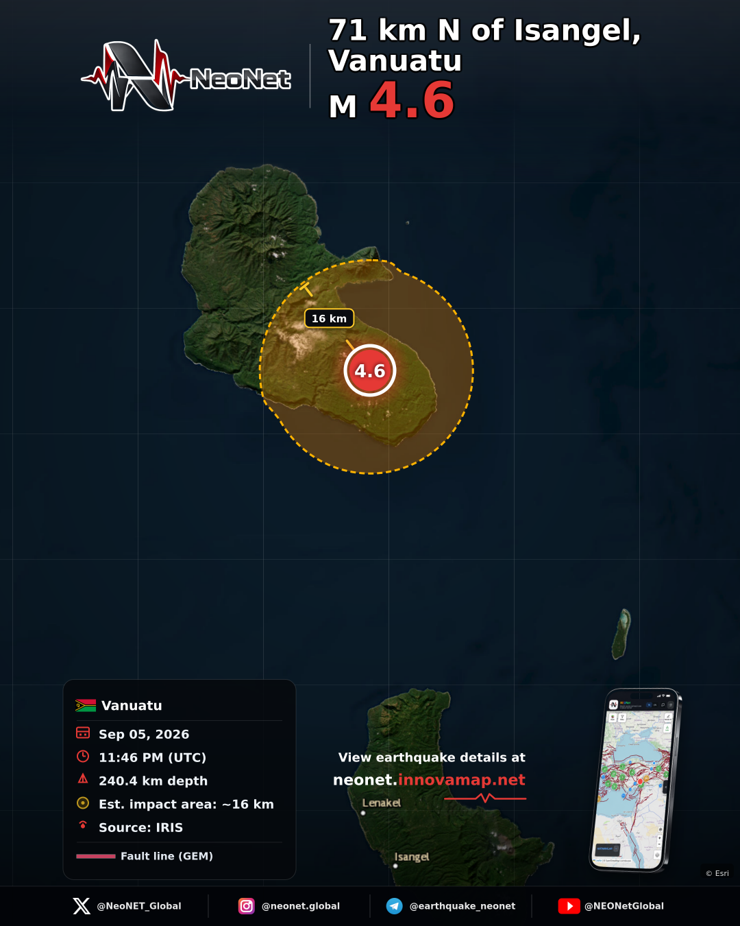 71 km N of Isangel, Vanuatu