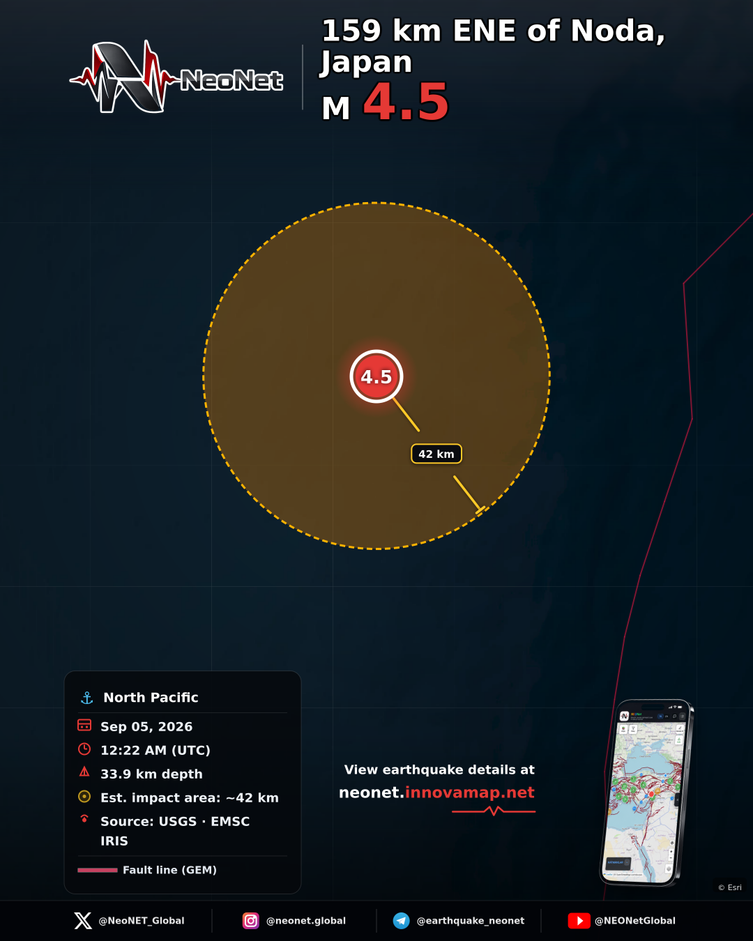 159 km ENE of Noda, Japan