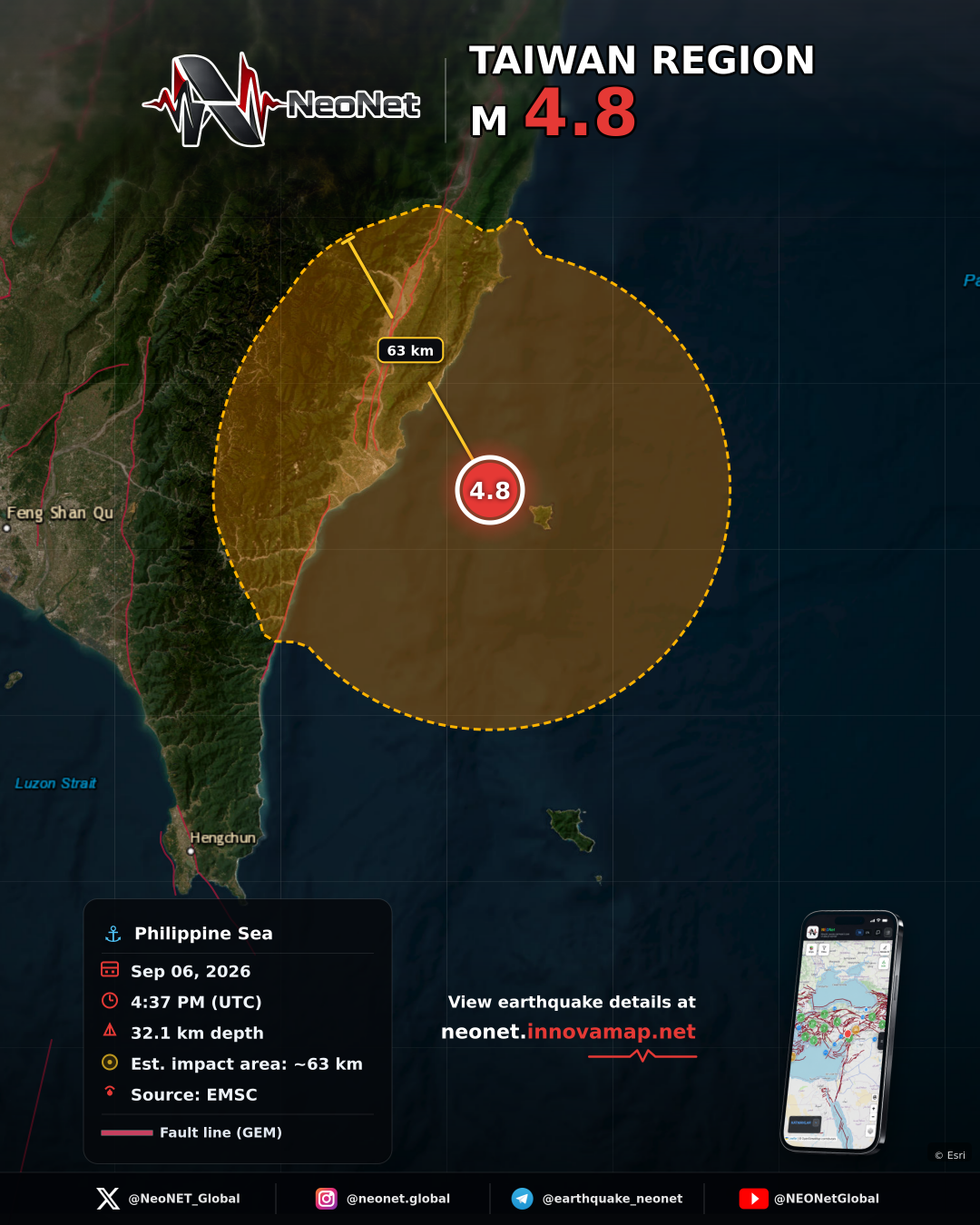 98 km ENE of Donggang, Taiwan