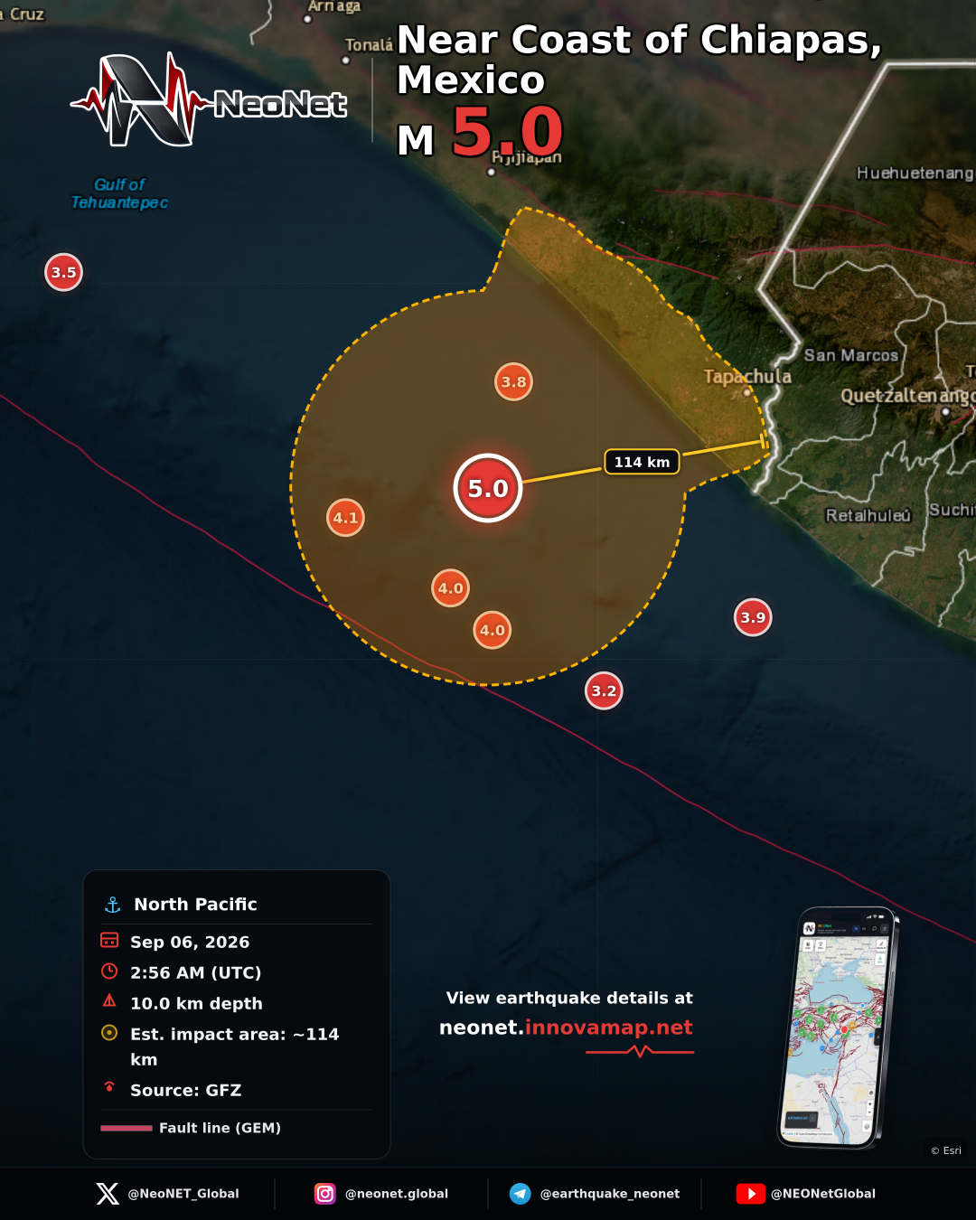 108 km SW of Puerto Madero, Mexico
