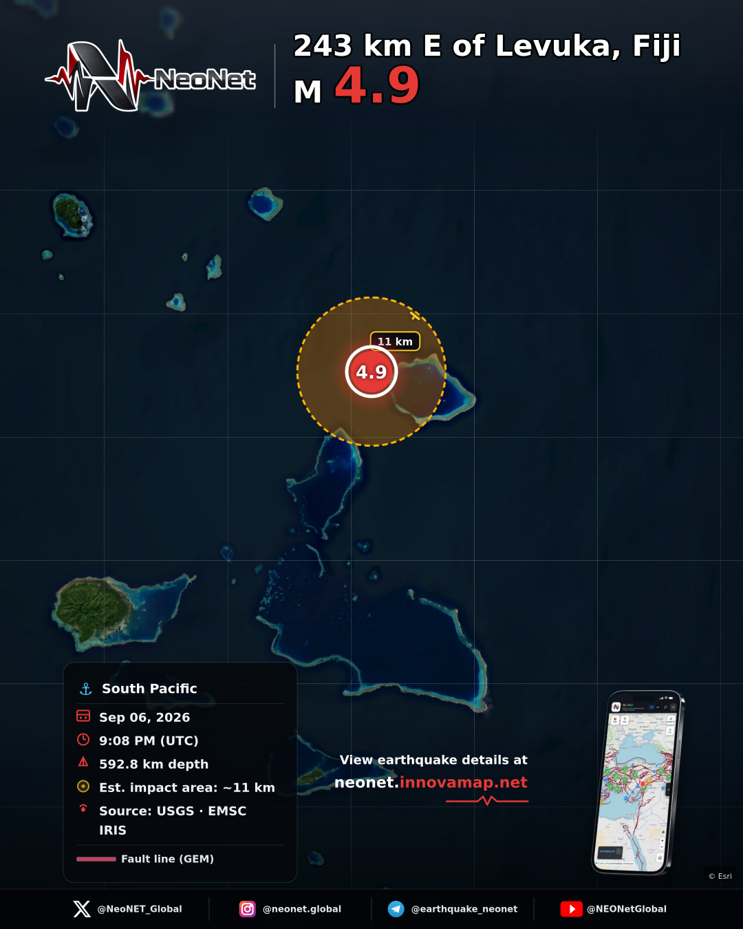 235 km E of Levuka, Fiji