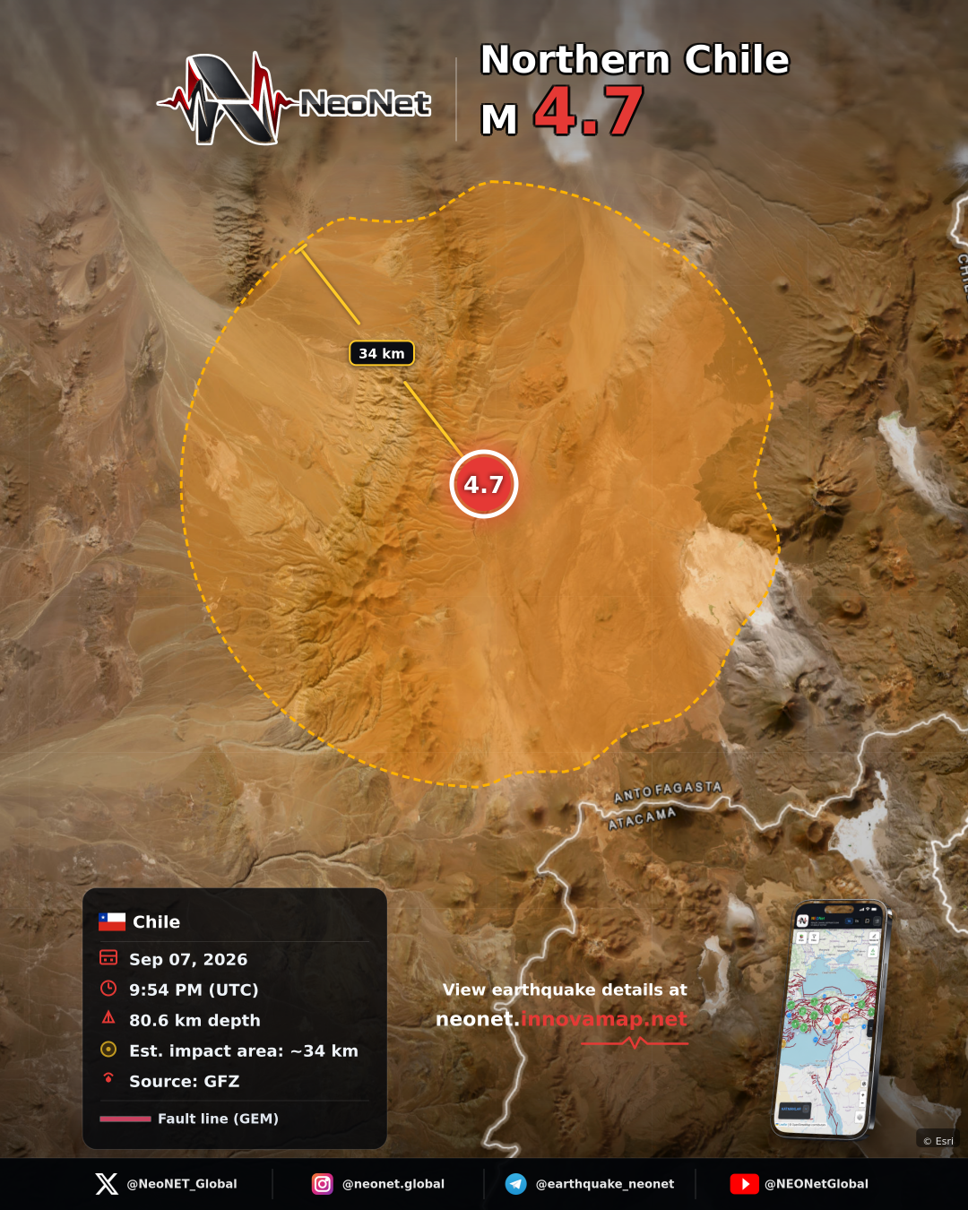 129 km ENE of Taltal, Chile