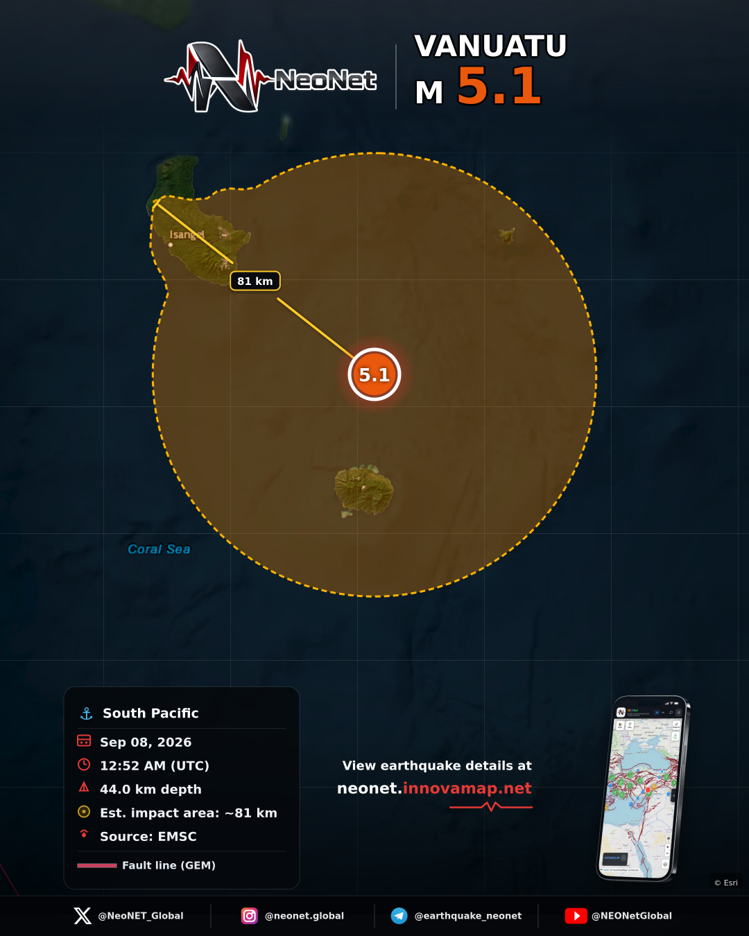 92 km ESE of Isangel, Vanuatu
