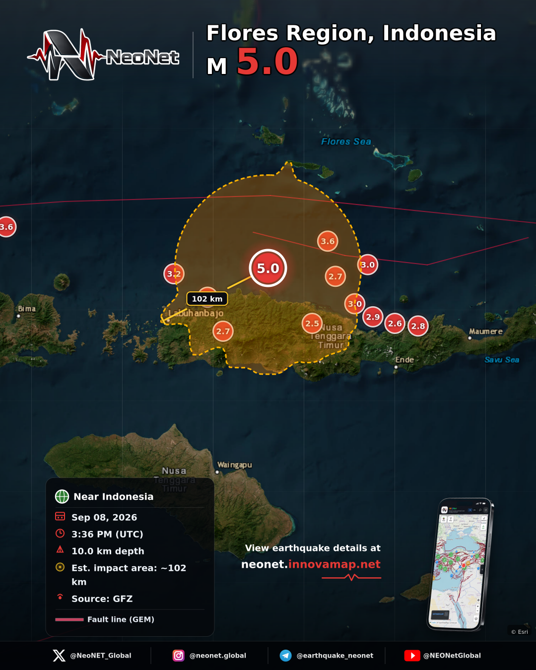 123 km NNE of Ruteng, Indonesia