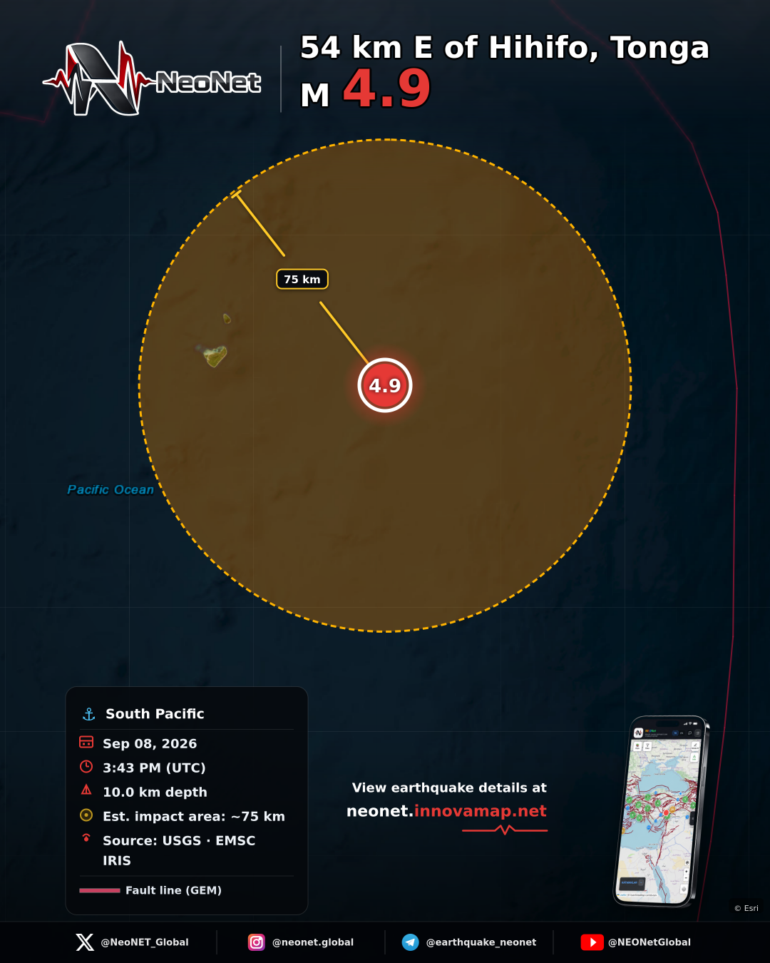 54 km E of Hihifo, Tonga