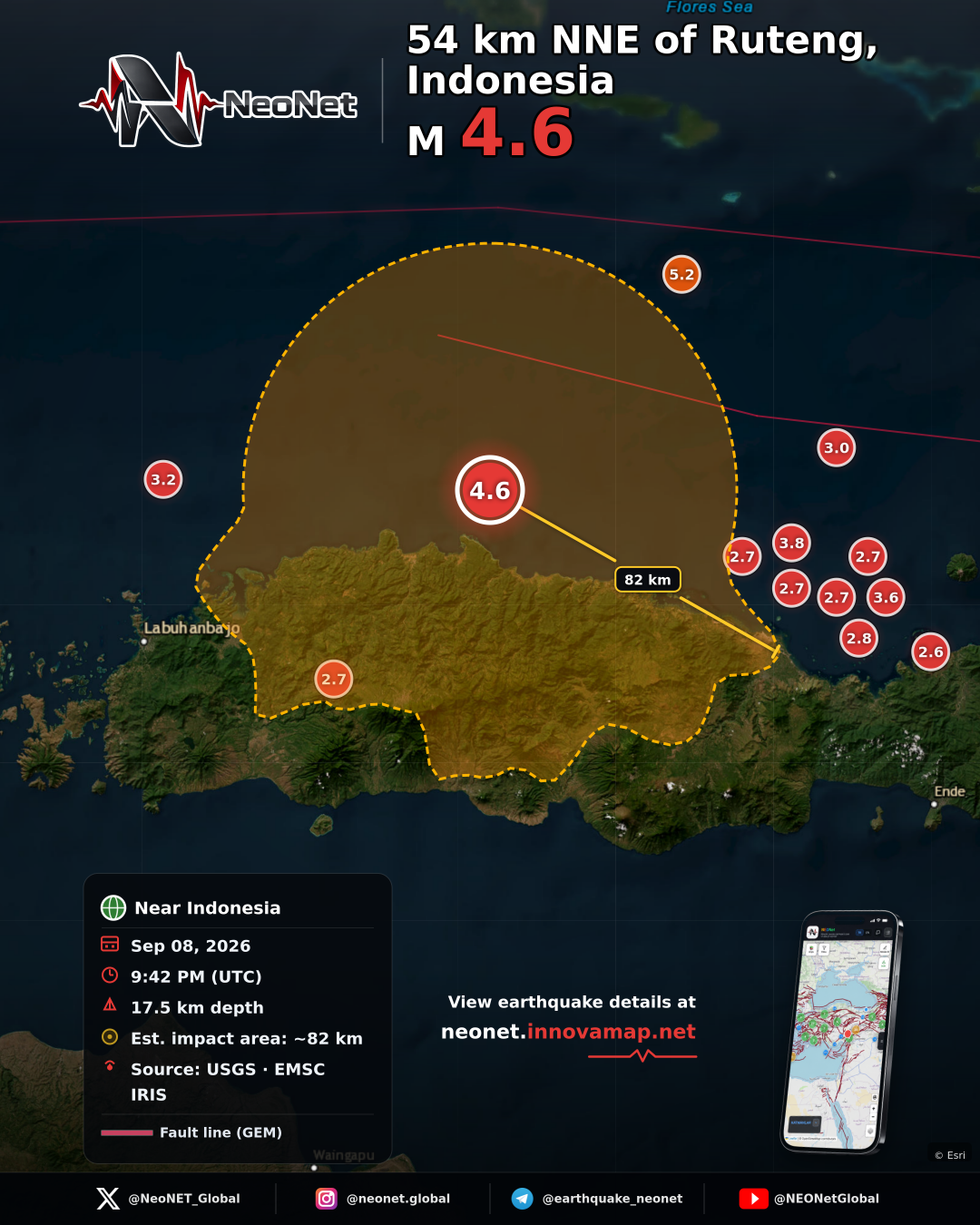 54 km NNE of Ruteng, Indonesia