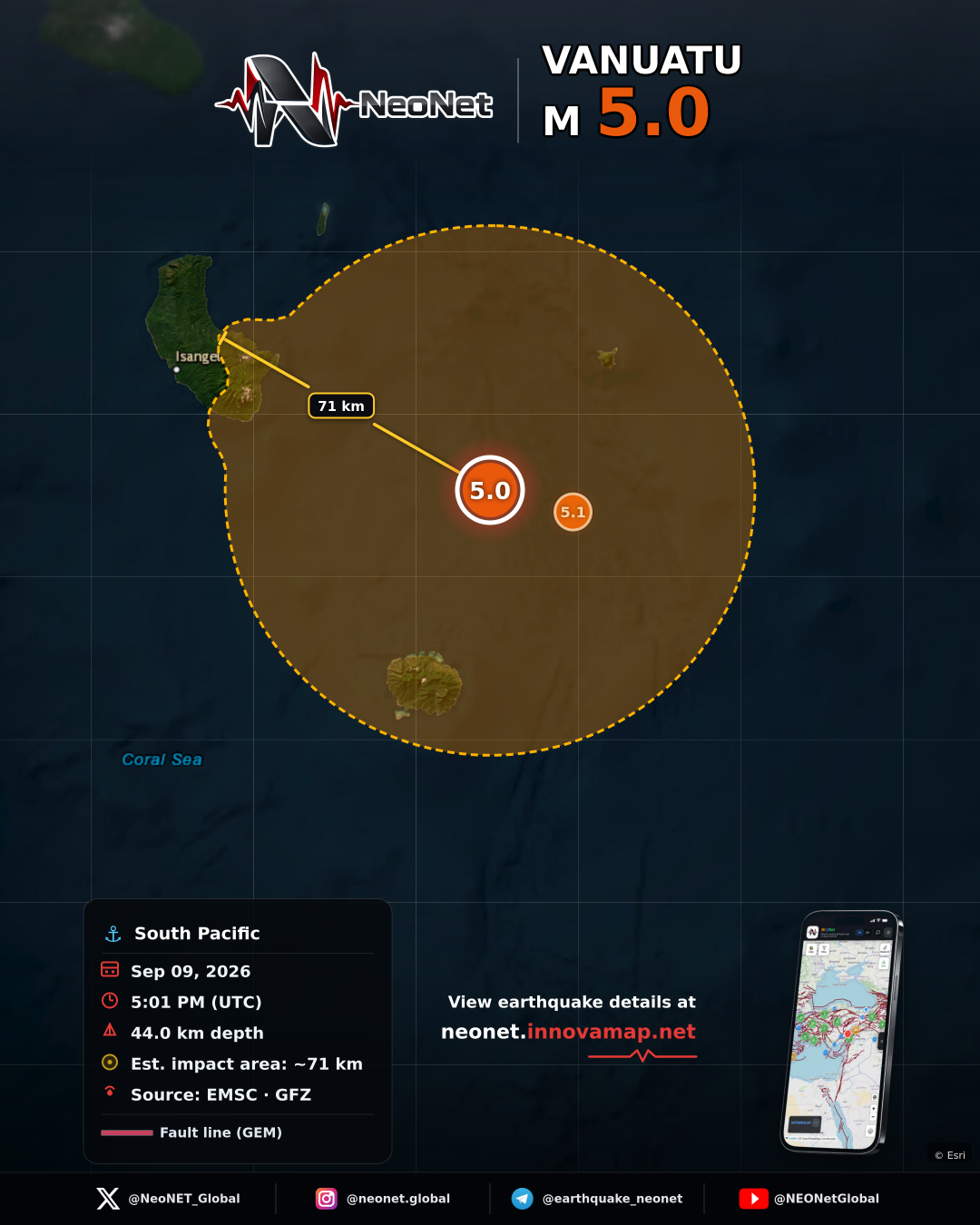 76 km ESE of Isangel, Vanuatu