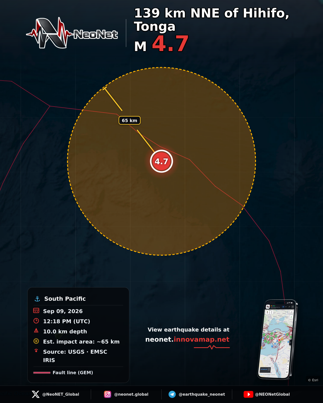 139 km NNE of Hihifo, Tonga