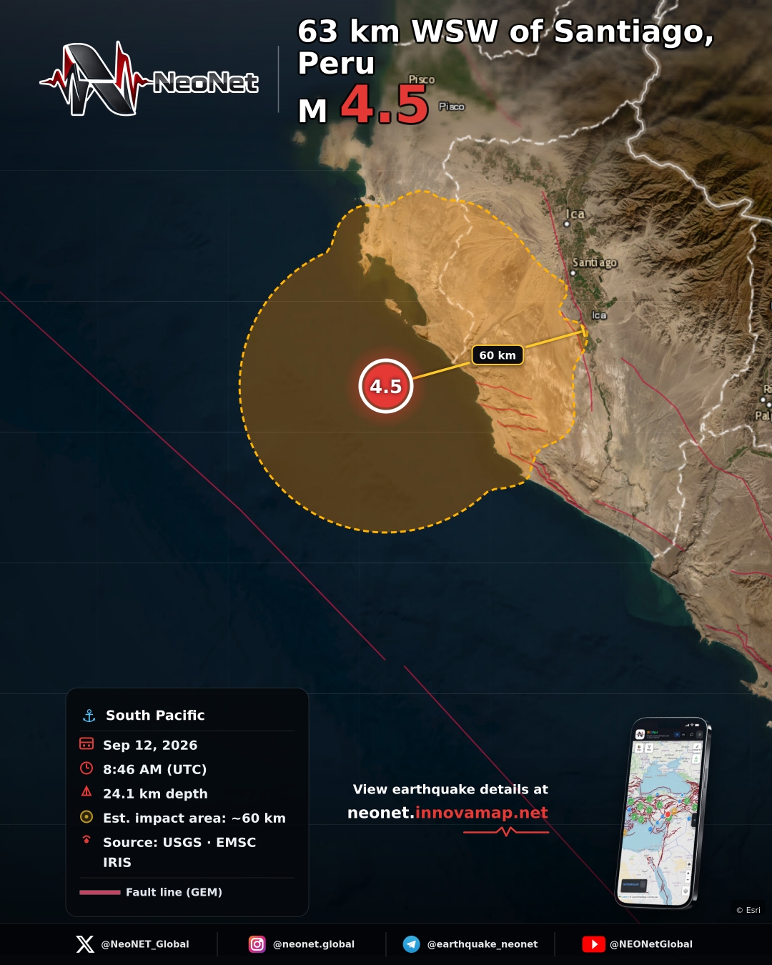 63 km WSW of Santiago, Peru