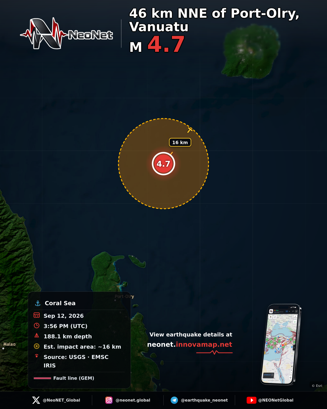 46 km NNE of Port-Olry, Vanuatu