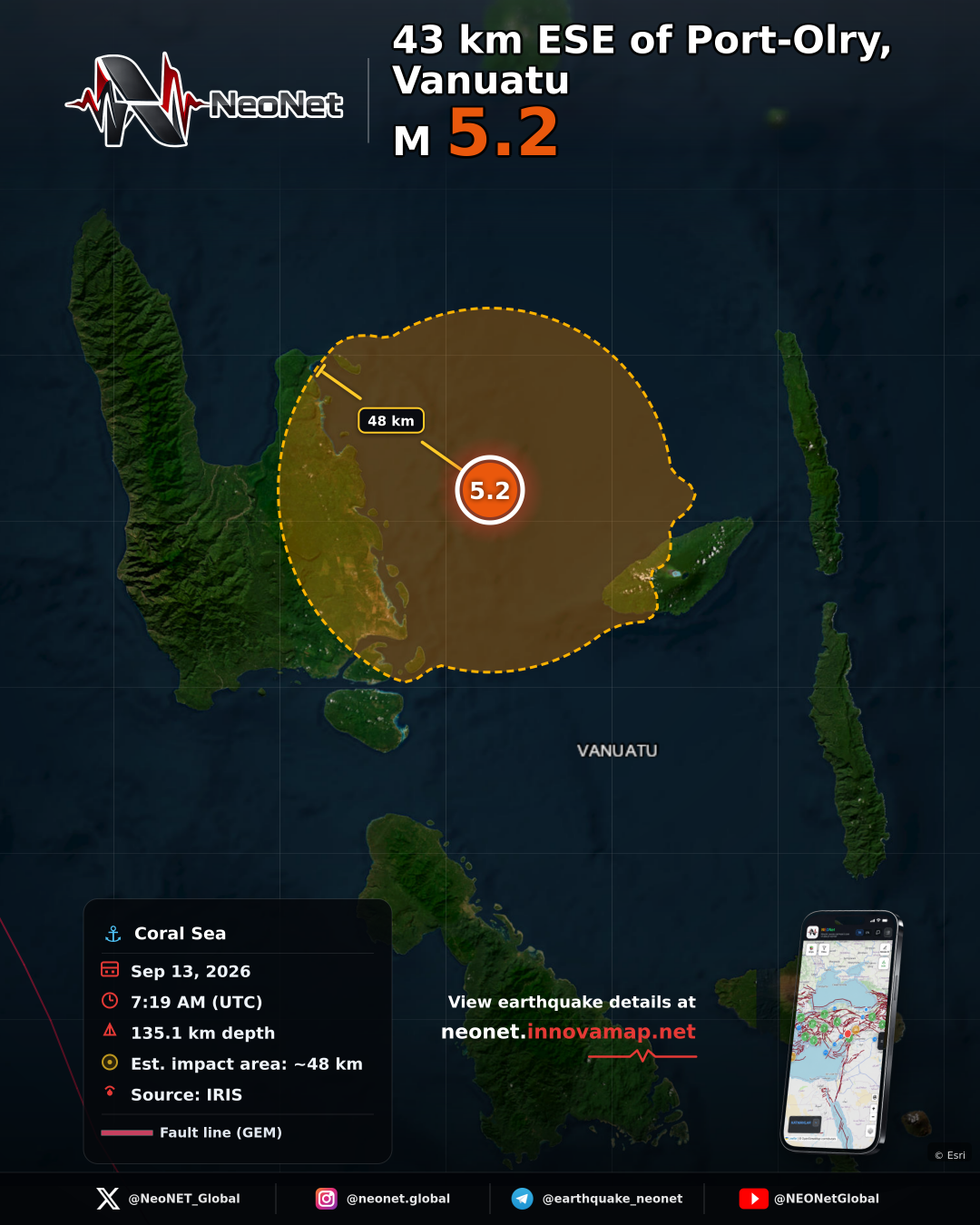 43 km ESE of Port-Olry, Vanuatu