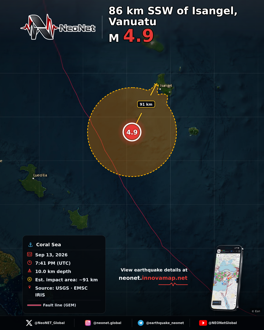 86 km SSW of Isangel, Vanuatu