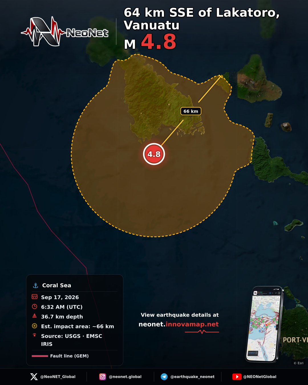 64 km SSE of Lakatoro, Vanuatu