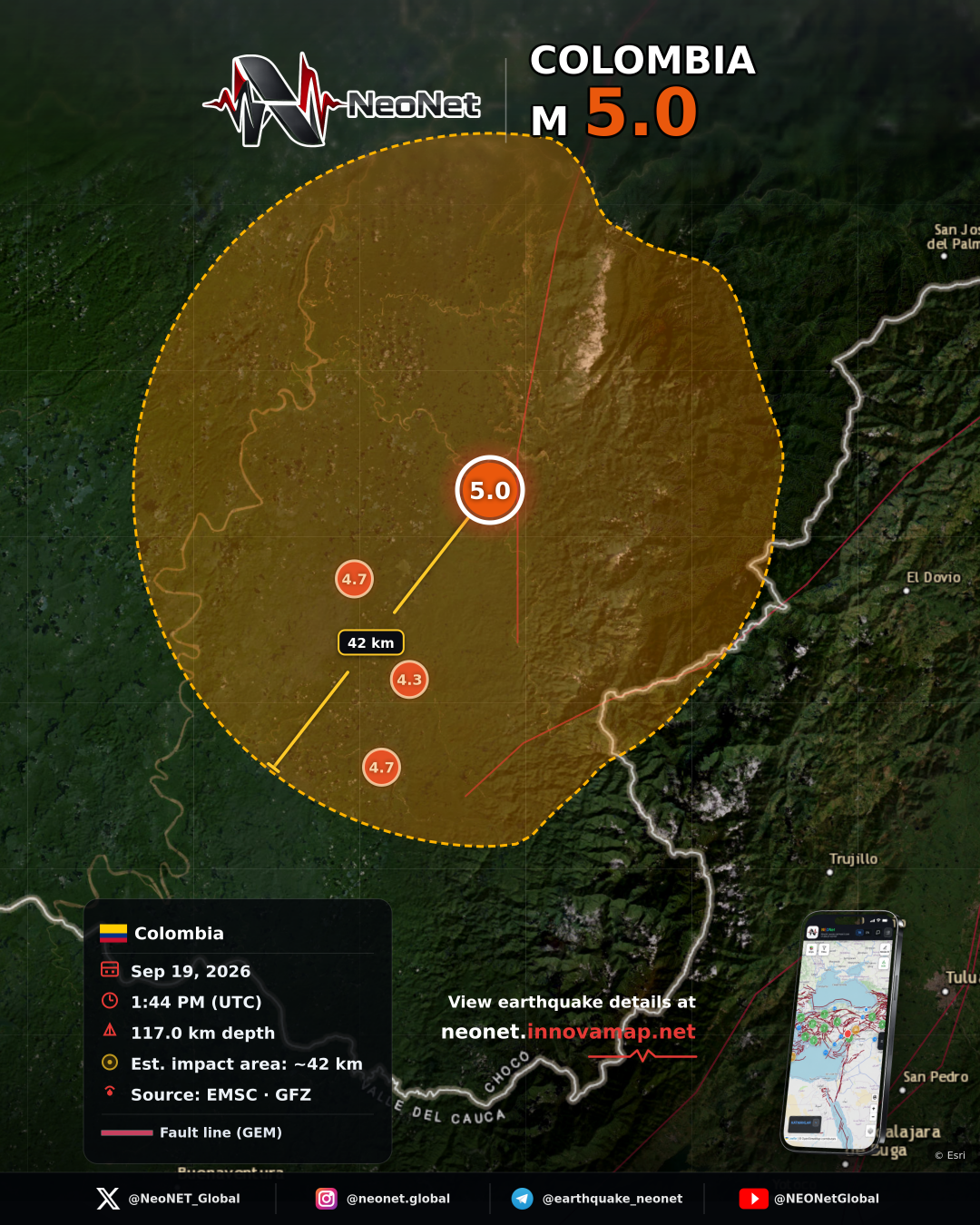 29 km WSW of Sipí, Colombia