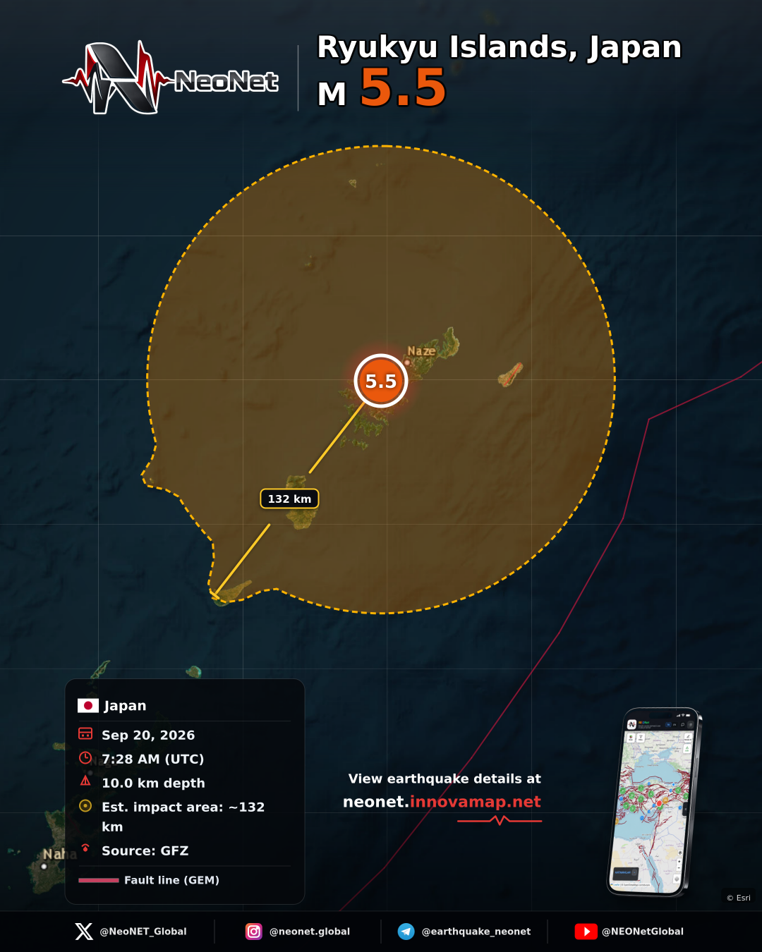 14 km WNW of Naze, Japan