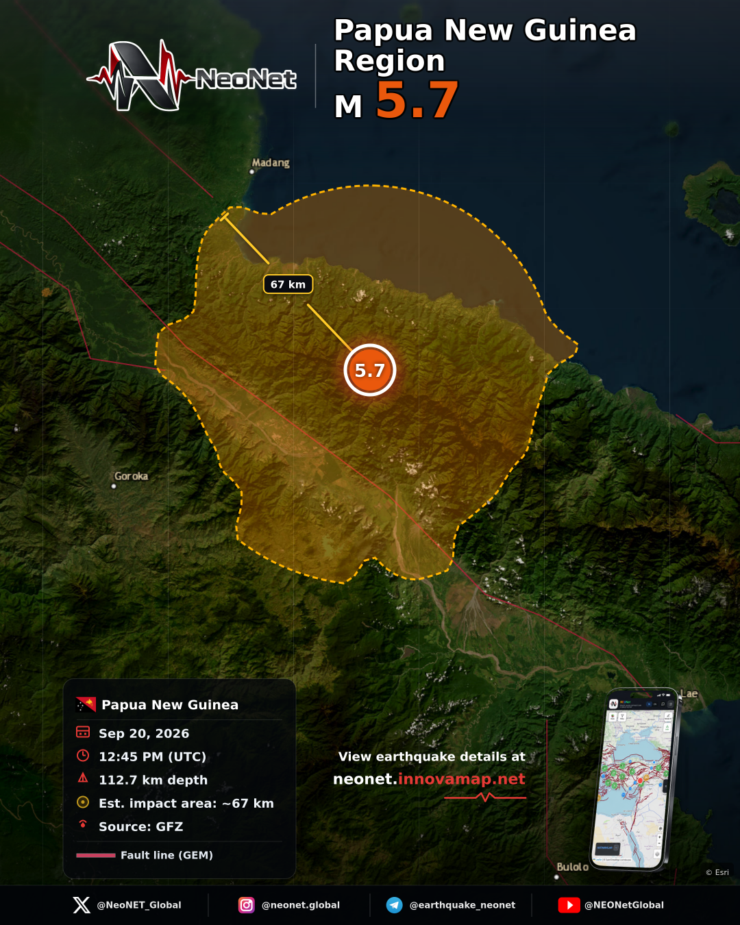 68 km NNE of Kainantu, Papua New Guinea