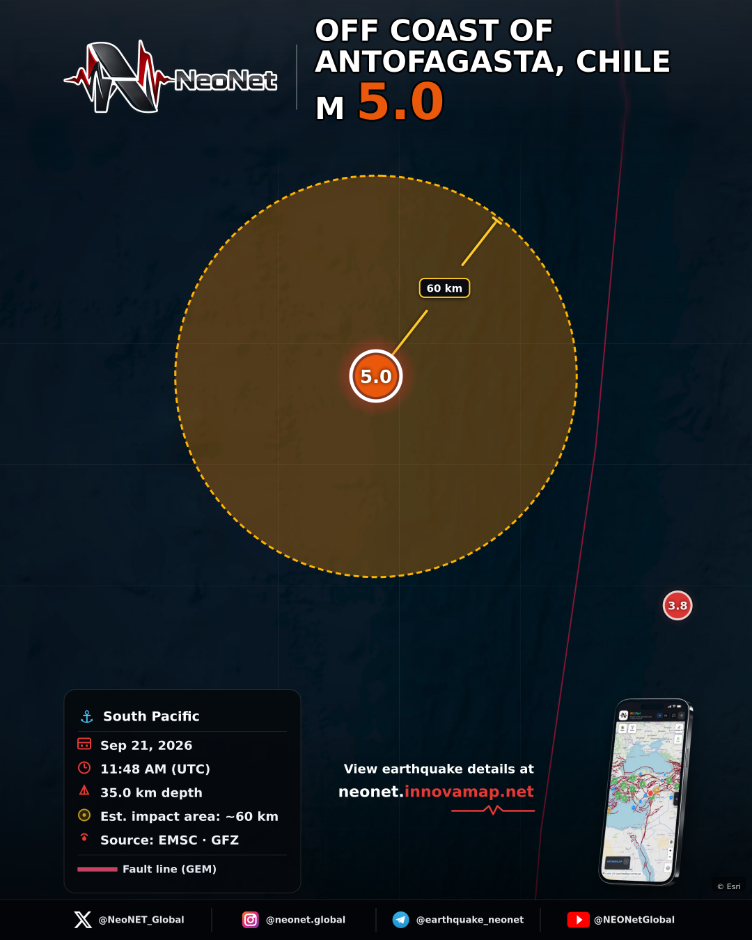 167 km WNW of Mejillones, Chile
