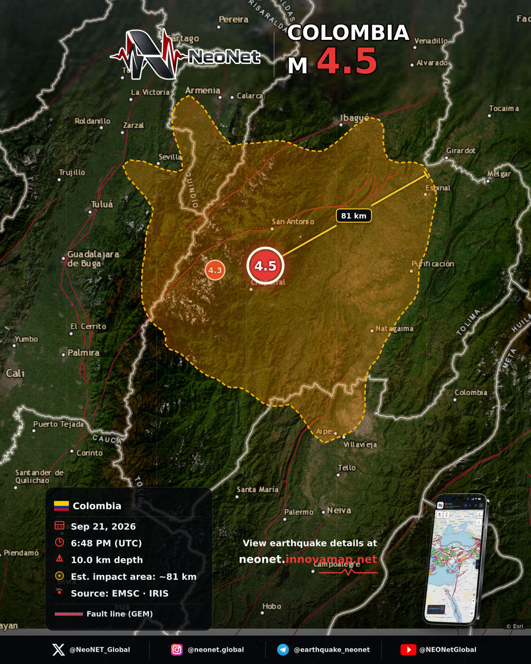 5 km SW of San Antonio, Colombia