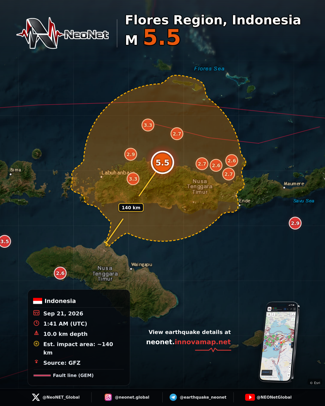 35 km NNE of Ruteng, Indonesia