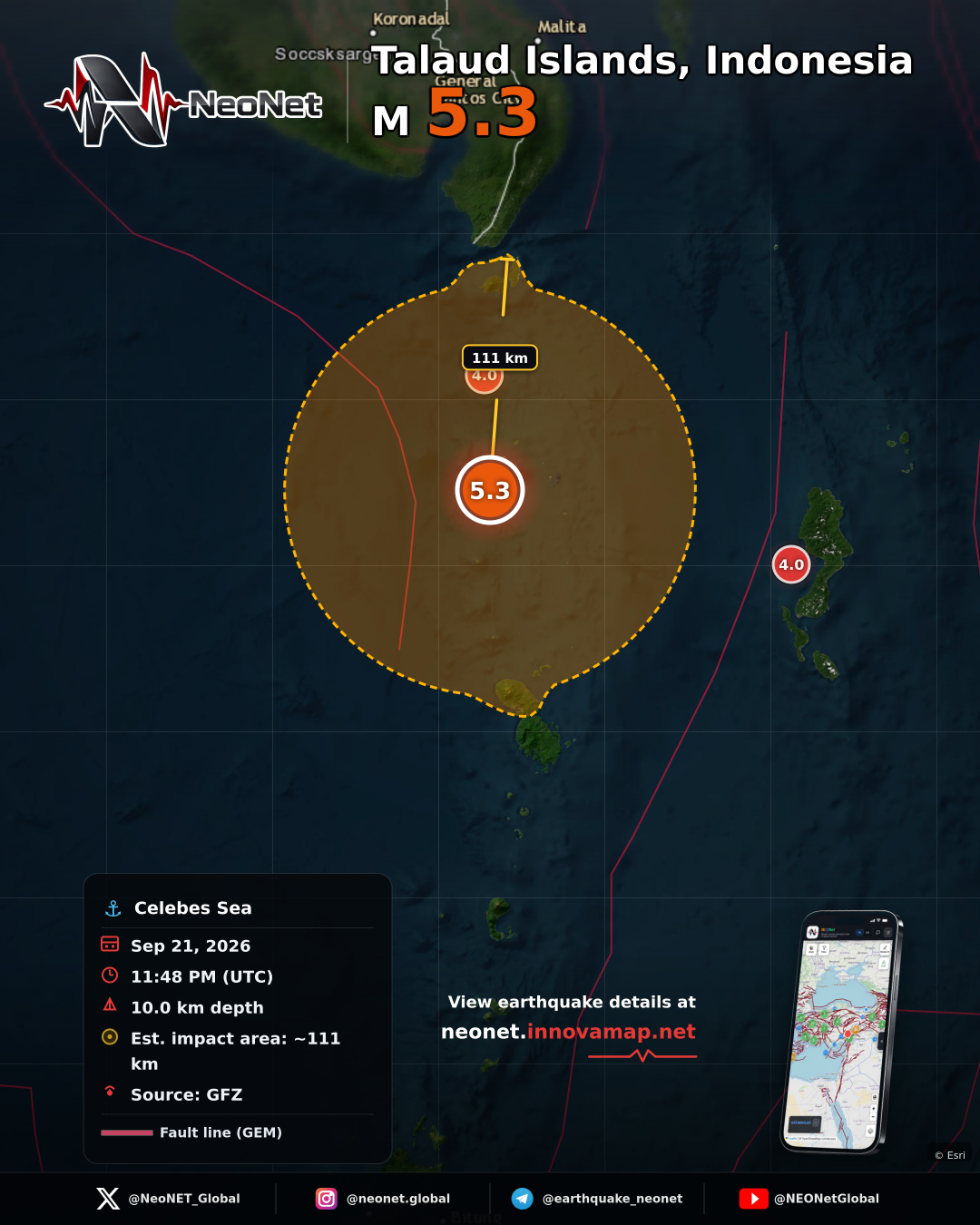 92 km S of Sarangani, Philippines