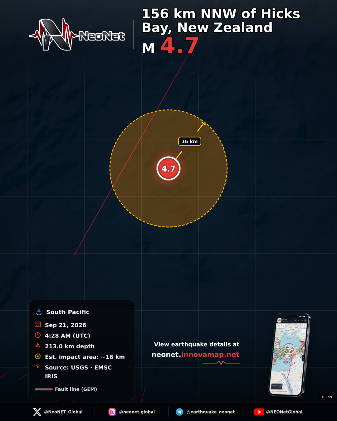 156 km NNW of Hicks Bay, New Zealand