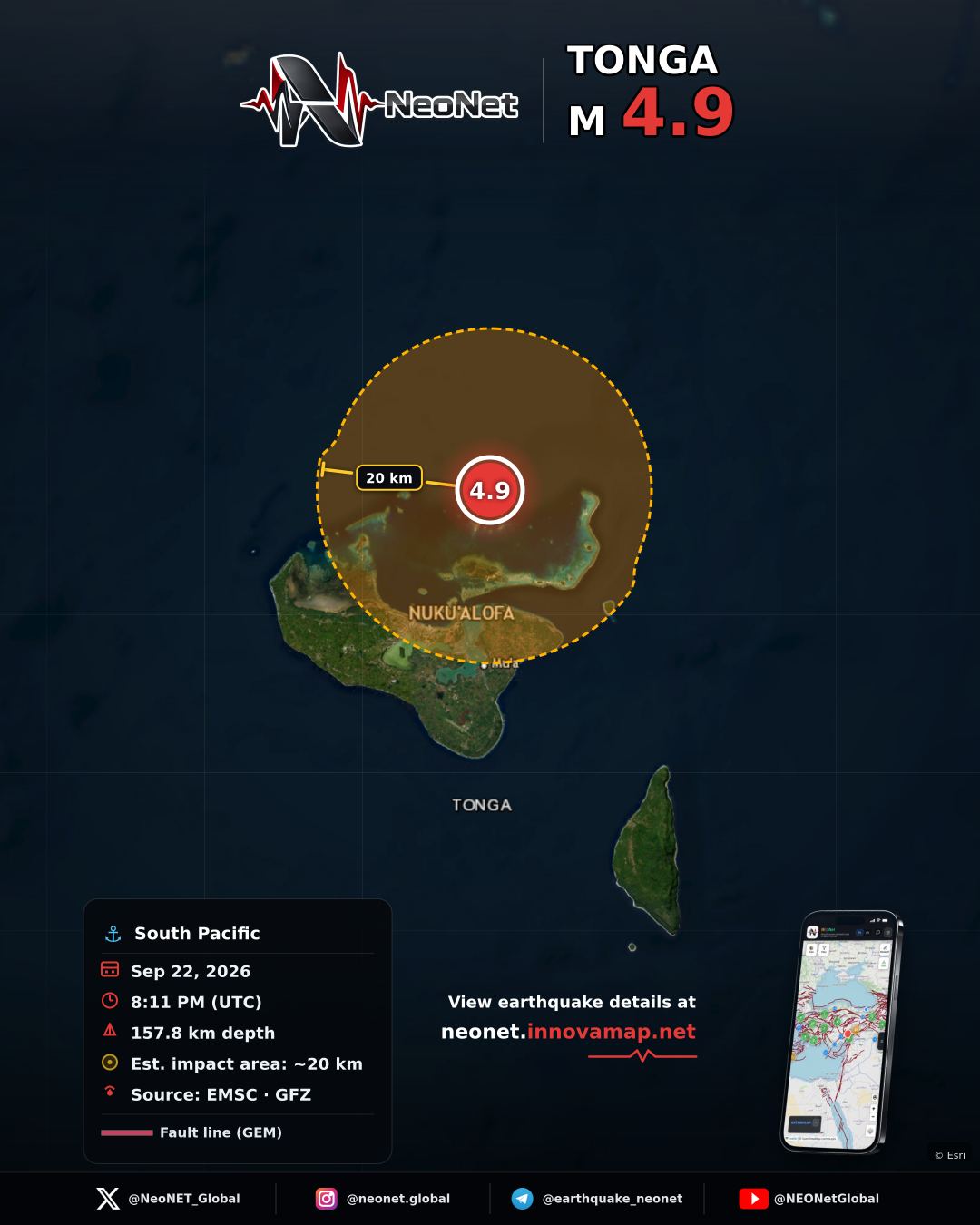 26 km NW of Houma, Tonga