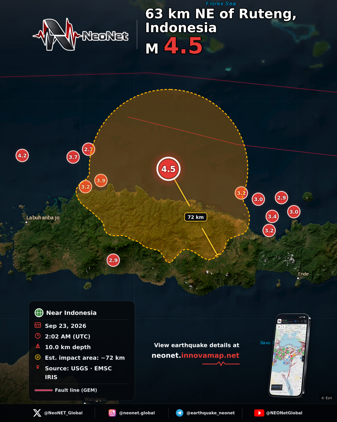 63 km NE of Ruteng, Indonesia