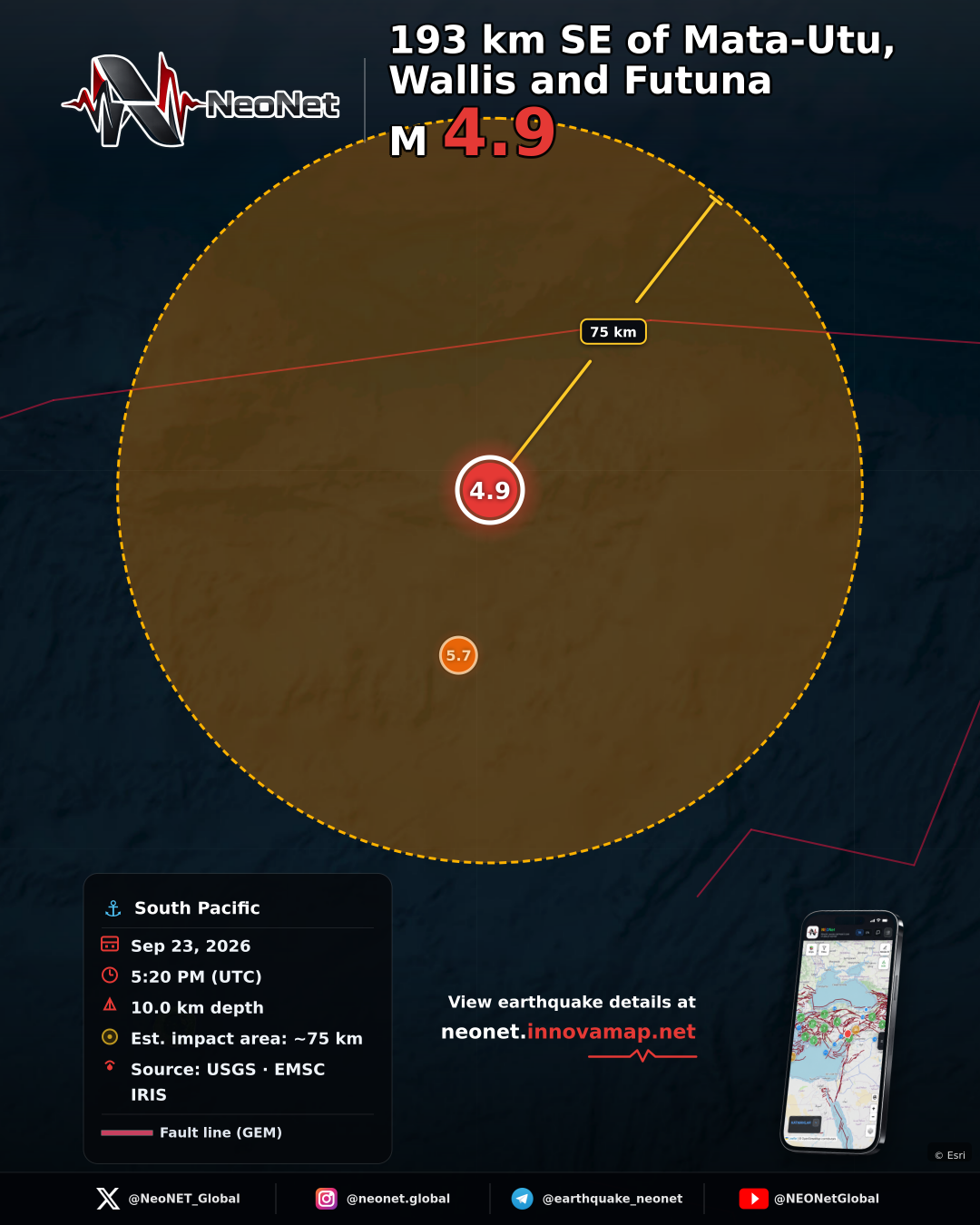 193 km SE of Mata-Utu, Wallis and Futuna