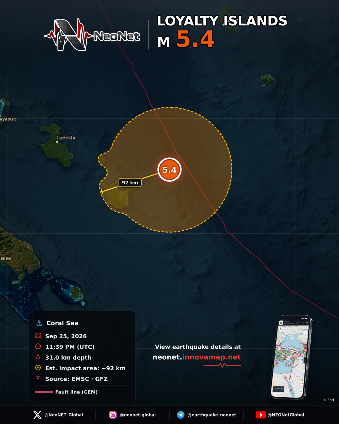 61 km ENE of Tadine, New Caledonia