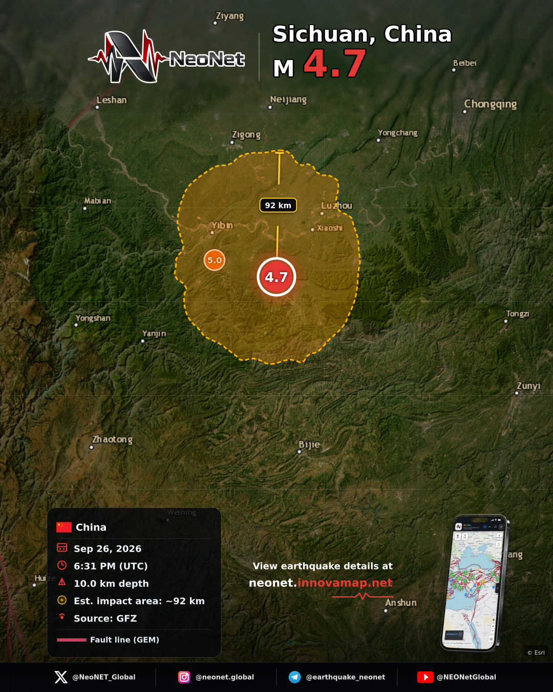 5 km N of Bowangshan, China