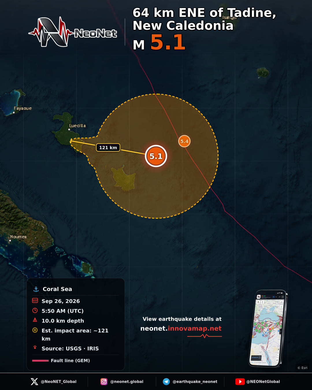 64 km ENE of Tadine, New Caledonia