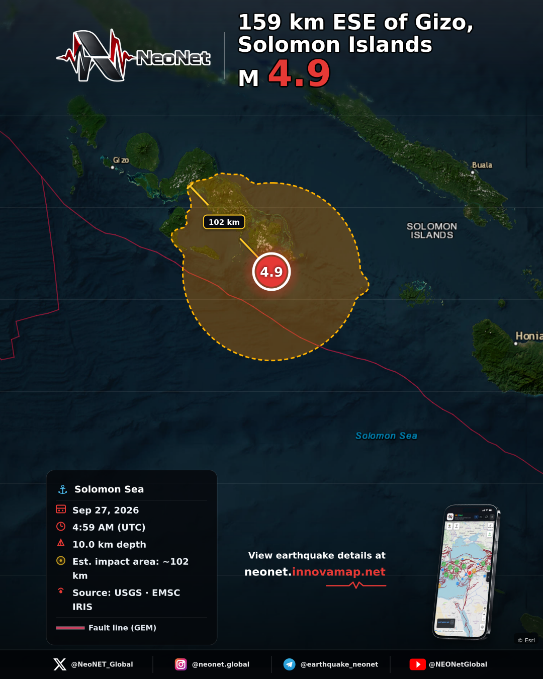 159 km ESE of Gizo, Solomon Islands