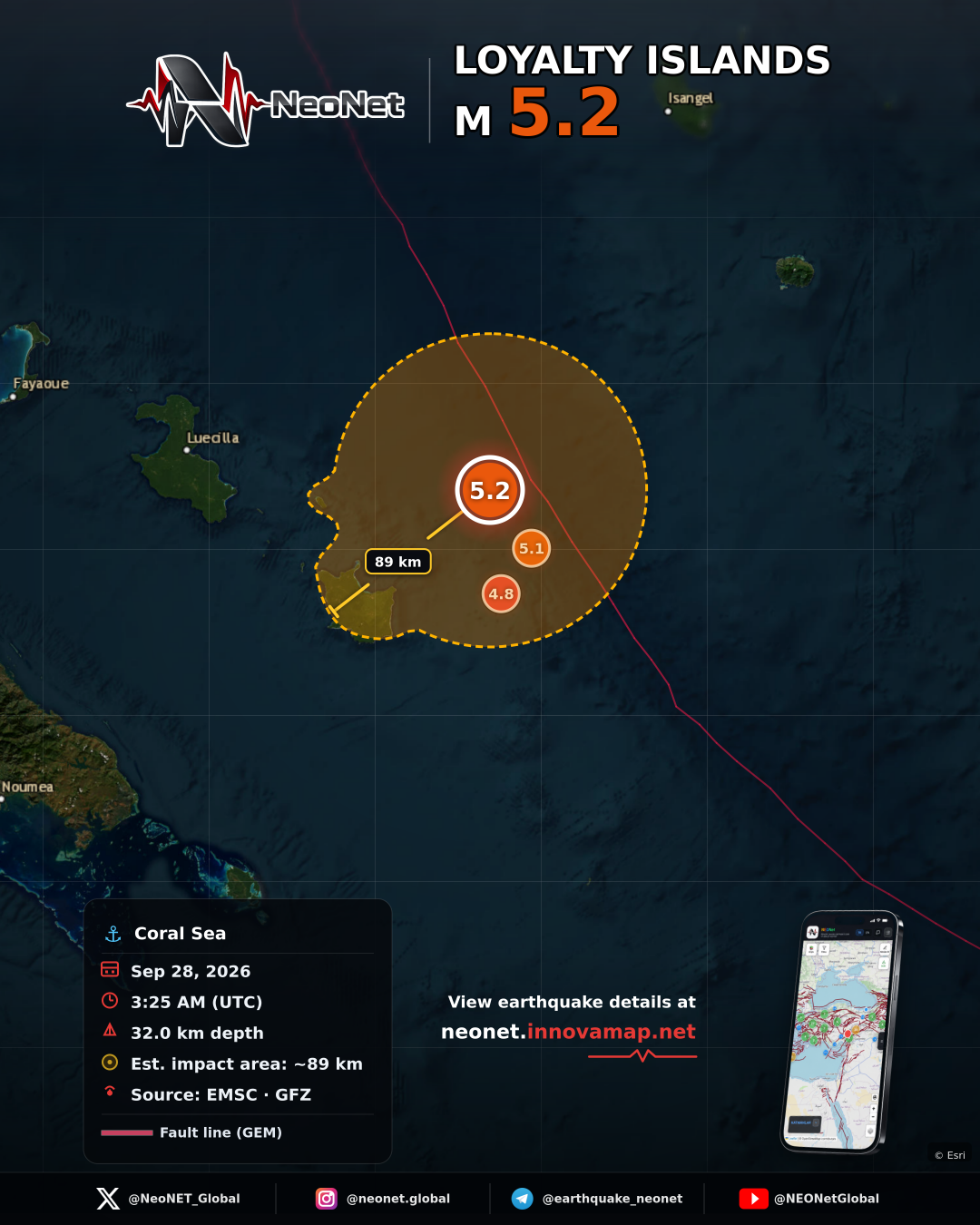 69 km NE of Tadine, New Caledonia