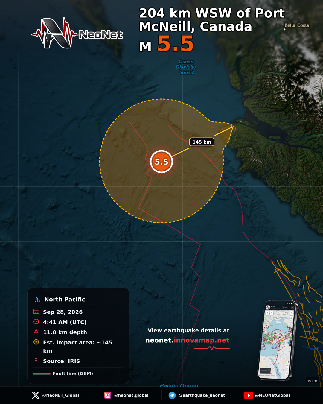 231 km WSW of Port McNeill, Canada