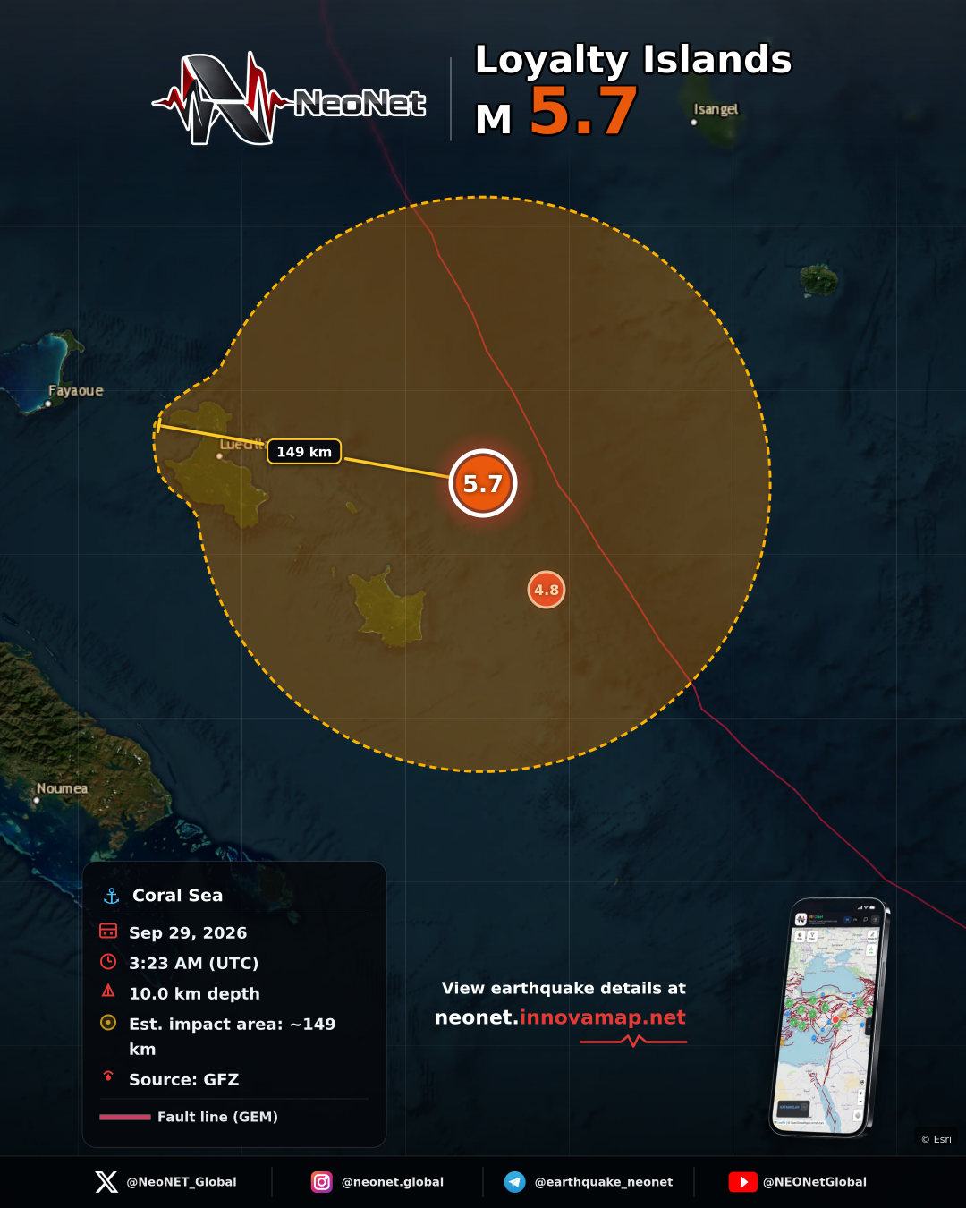 76 km NE of Tadine, New Caledonia
