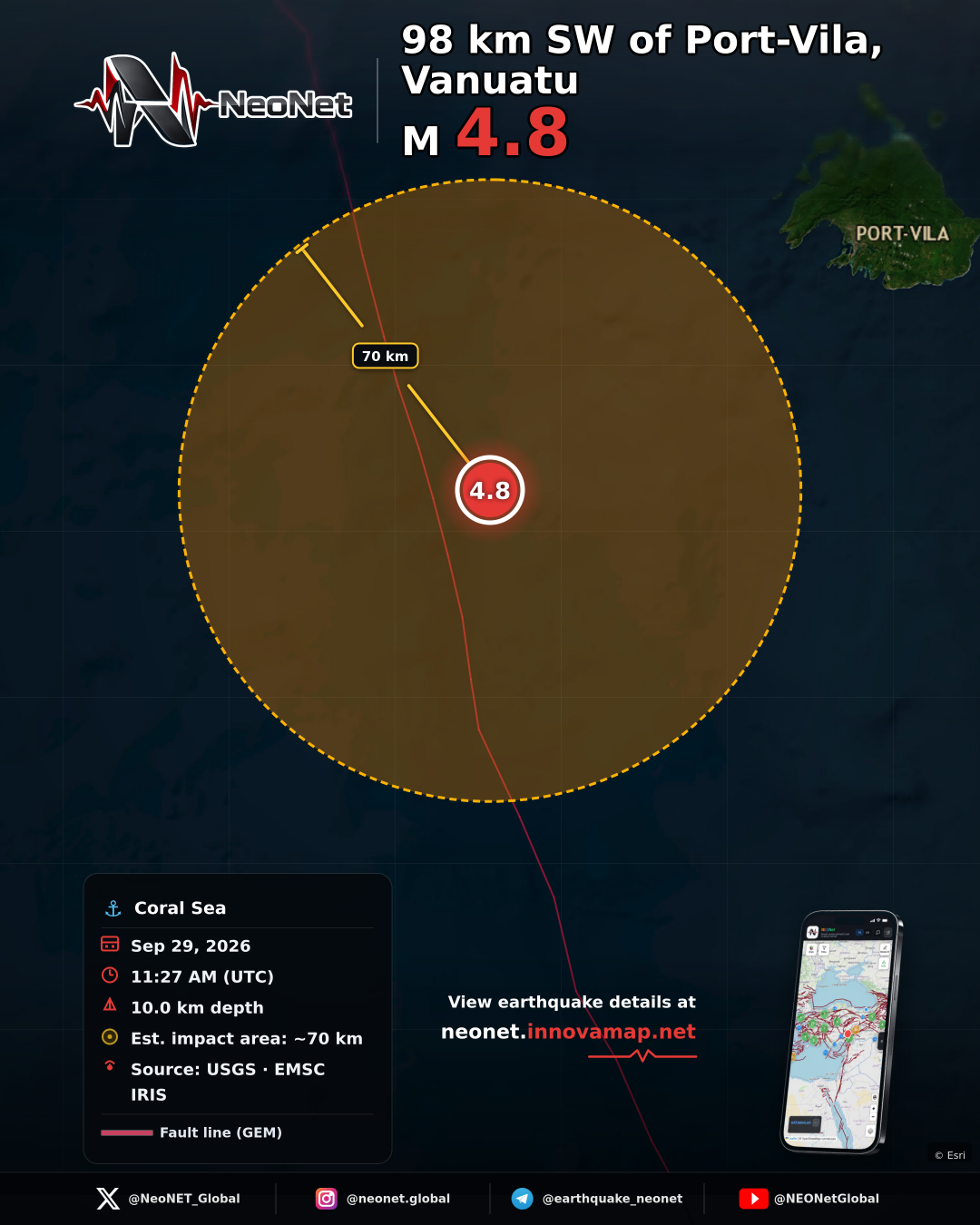 98 km SW of Port-Vila, Vanuatu