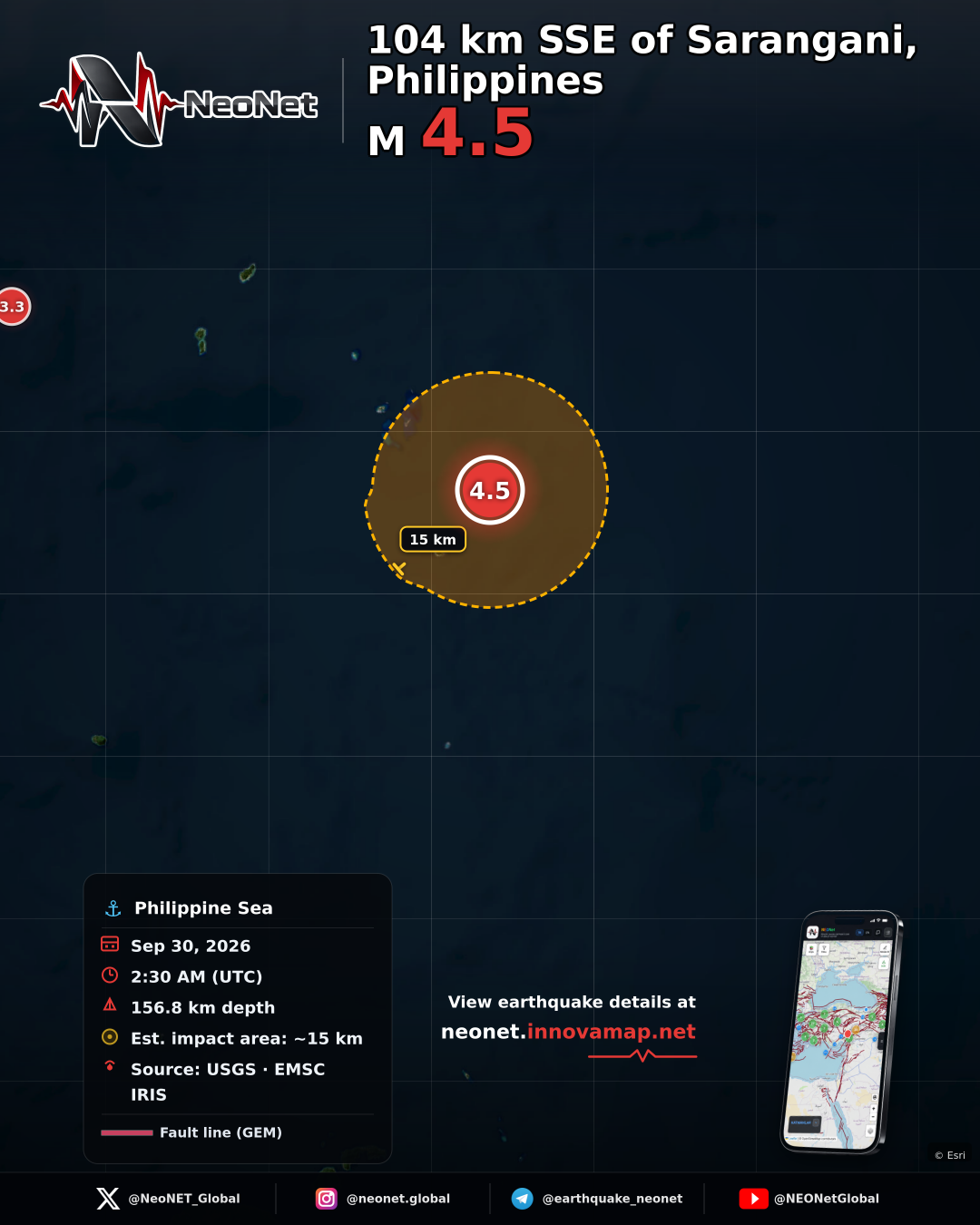 104 km SSE of Sarangani, Philippines