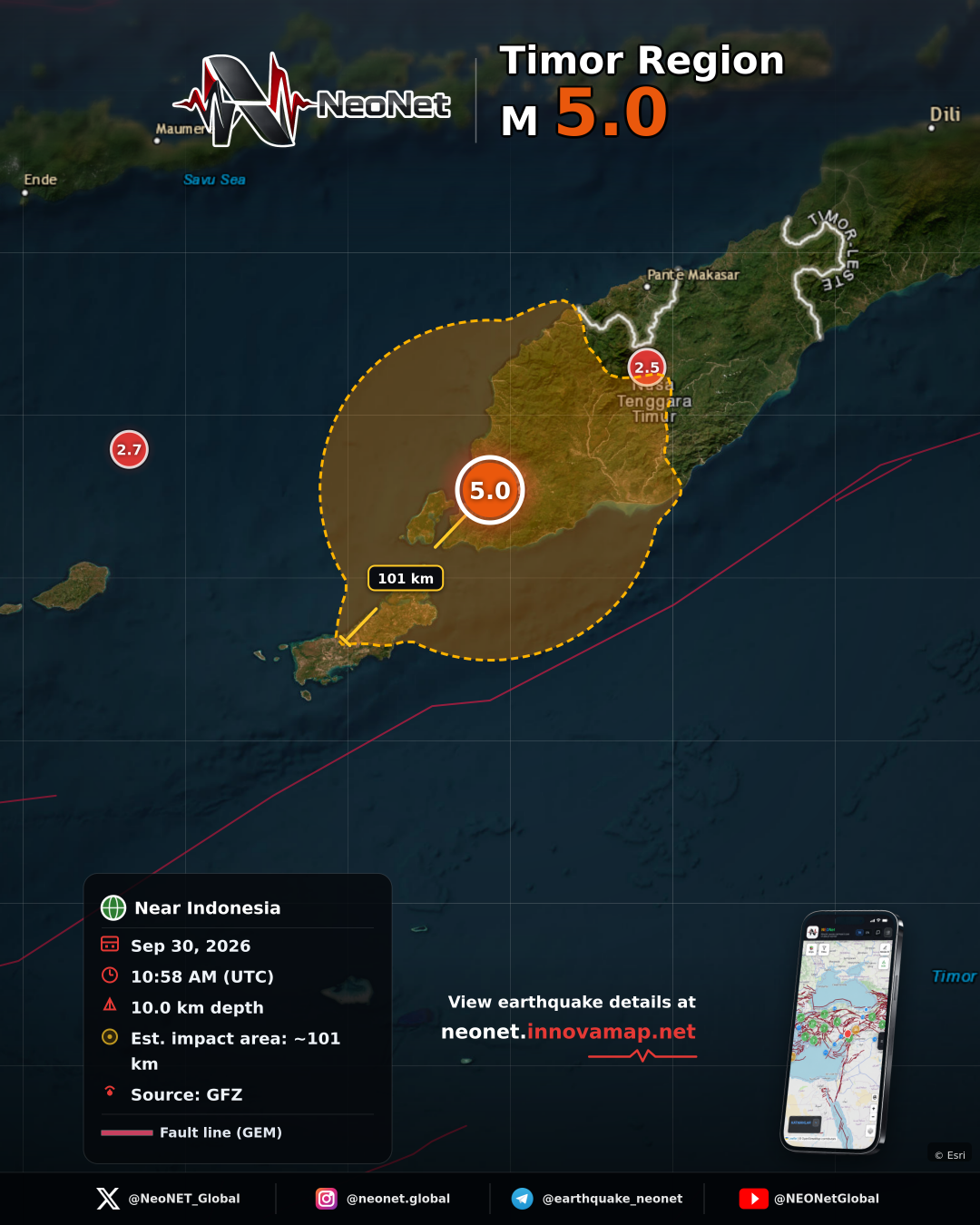 27 km N of Kupang, Indonesia