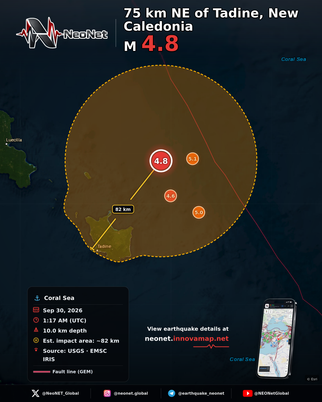 75 km NE of Tadine, New Caledonia