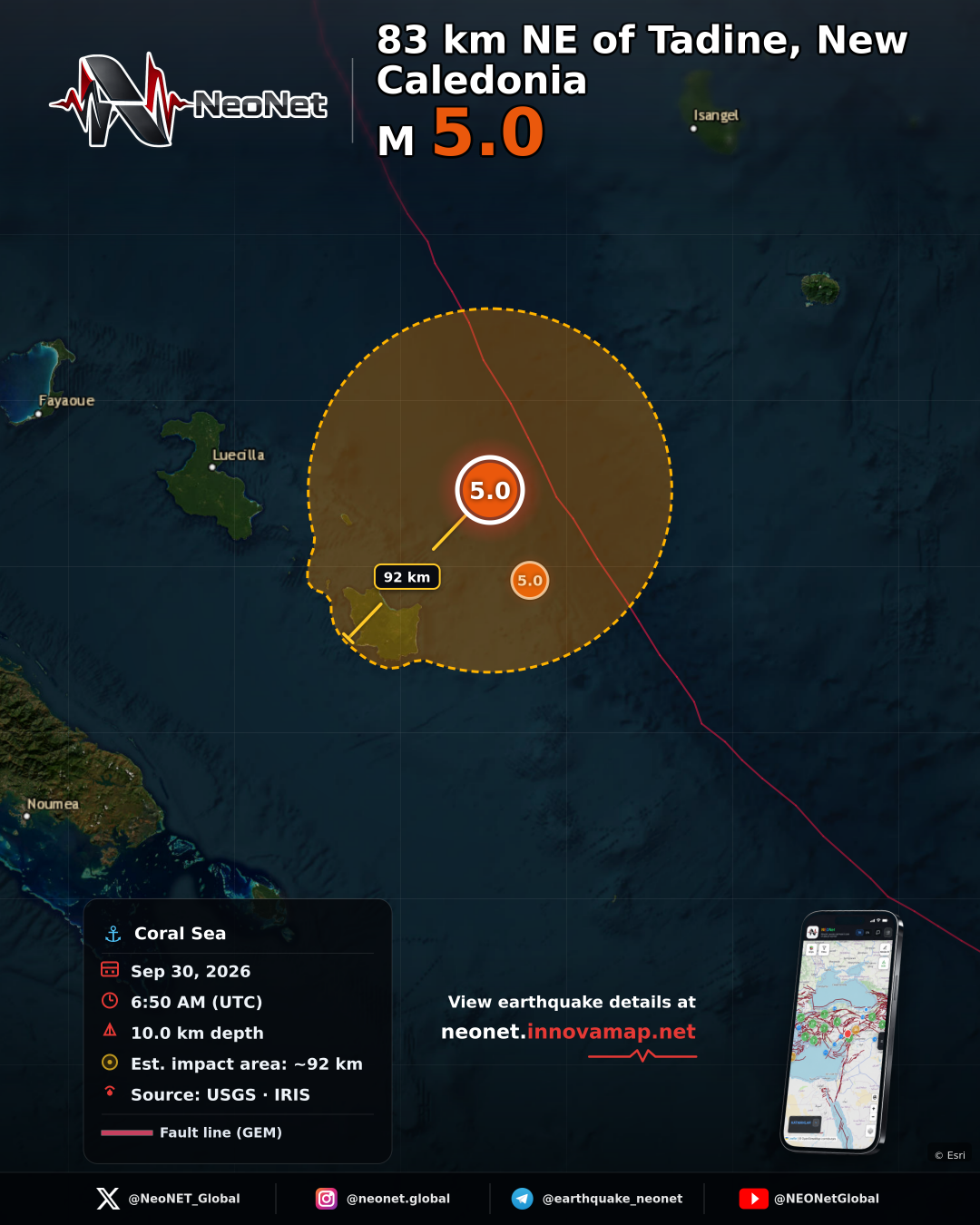 83 km NE of Tadine, New Caledonia