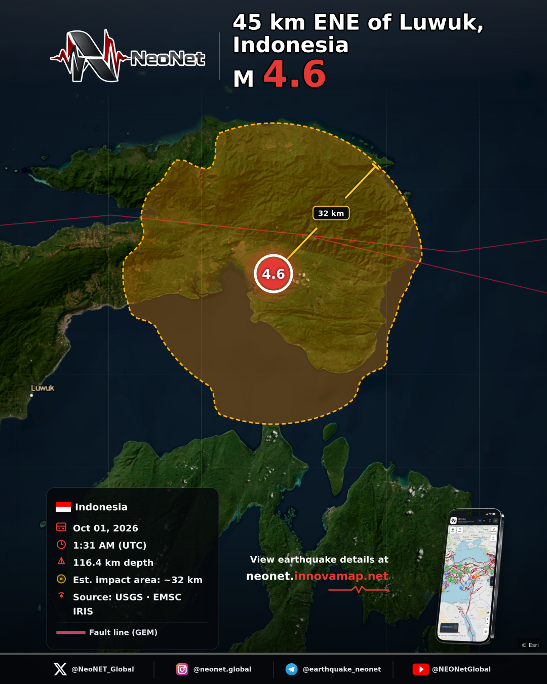 45 km ENE of Luwuk, Indonesia