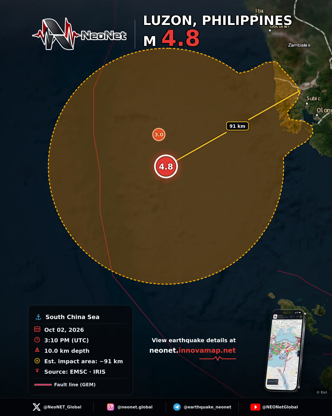 78 km WSW of San Nicolas, Philippines