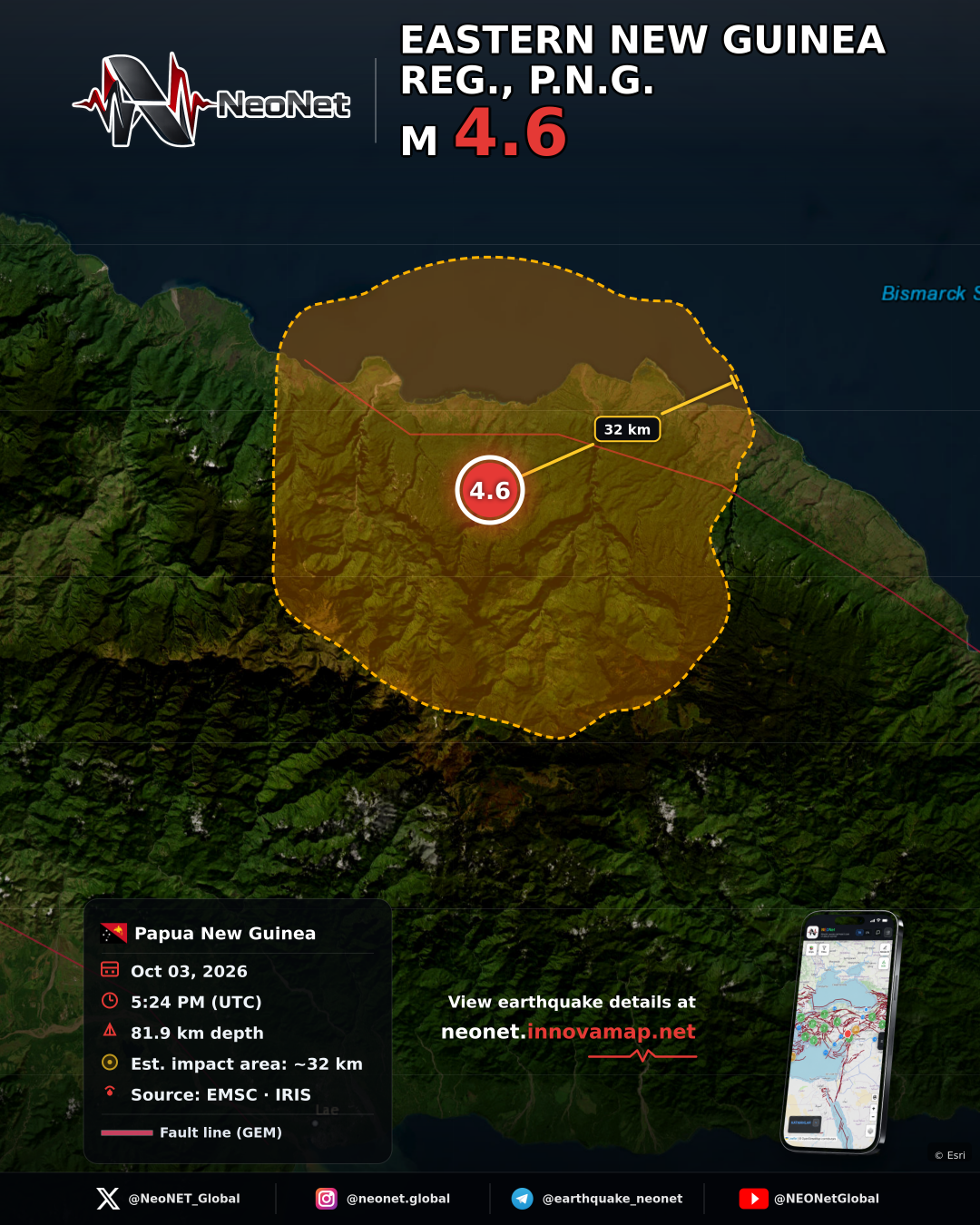 76 km NNE of Lae, Papua New Guinea